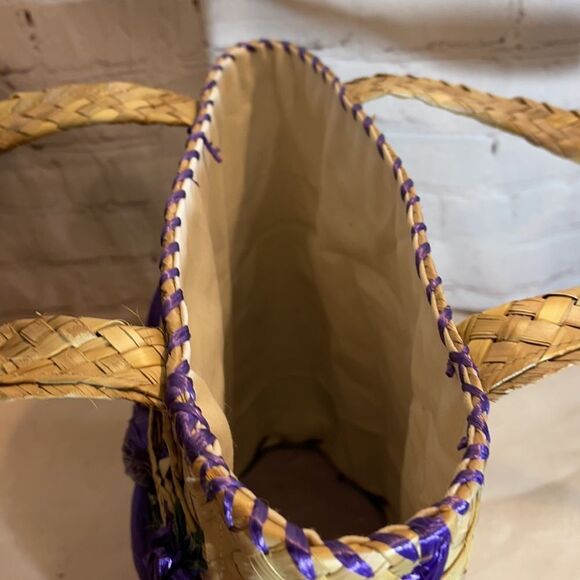 Vintage 1960s or 1970s Straw and Raffia Handbag or Small Tote Floral Beachy - Picture 15 of 16